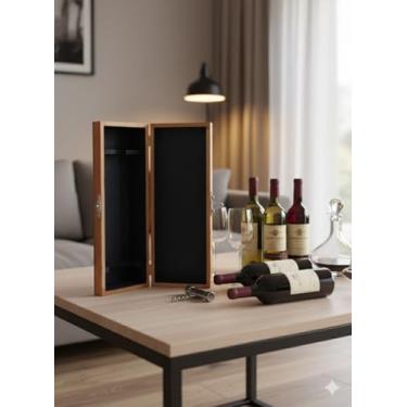 Imagem de Caixa de Vinho Artesanal para Uma Garrafa, Madeira com Interior Preto