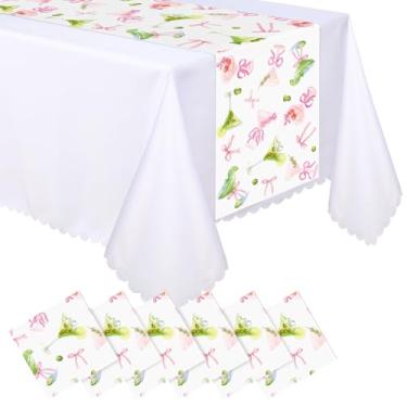 Imagem de Boao 6 peças de plástico Martini Bow Table Runner a Tini Bit Older Table Runner 35,5 x 272,5 cm, decoração mais antiga para despedida de solteira, chá de panela, laço rosa, artigos de festa de