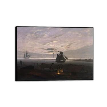 Imagem de Noite no Mar Báltico por Caspar David Friedrich Impressões em tela Well Decor The World Classic Art Reproduções de arte grande giclée arte de parede para sala de estar decoração de casa 85 x 60 cm