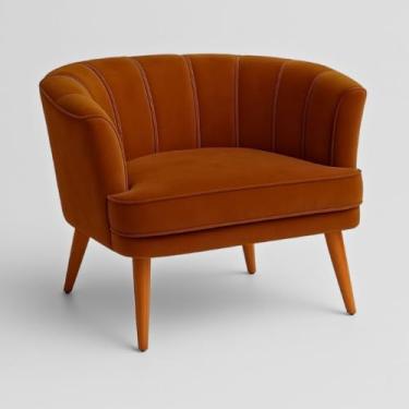 Imagem de Poltrona Moderna para Recepção Clínica Confortável em Tecido Veludo Pés Palito de Madeira Reforçada Design Minimalista (Terracota)