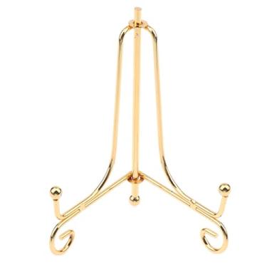 Imagem de Suporte de exibição de ferro dourado para artesanato, suporte de livro, suporte de foto, pedestal, tigela de prato, moldura de prato, suporte de quadro, cavalete para decoração de armazenamento (15 cm