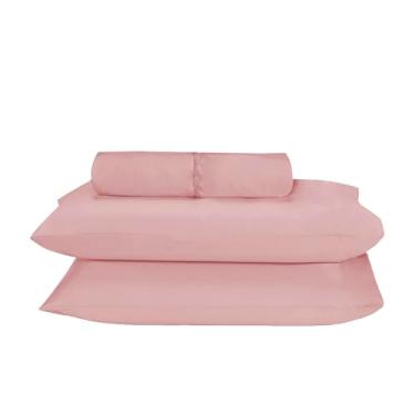 Imagem de Lençol King Avulso com Elástico, Poliéster, Tamanho único, Rosa, Percal, Liso, 203x193cm, 300 Fios