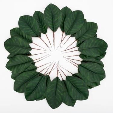 Imagem de OBDXZHC 30 peças de folhas artificiais de magnólia, folhas artificiais de magnólia, palitos 3D de toque real para casa, casamento, escritório, mesa, guirlanda, decoração ao ar livre