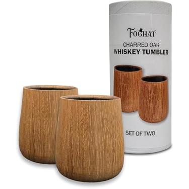 Imagem de FOGHAT COCKTAIL SMOKER Copo de uísque de carvalho carbonizado (pacote com 2) - Copo de madeira feito à mão para beber Bourbon - Copos de bebida à moda antiga presentes para homens feitos de madeira