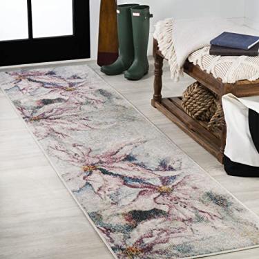 Imagem de JONATHAN Y Tapete para área interna CTP204A-28 Pastello moderno abstrato com flores mudas, contemporâneo floral tropical fácil de limpar, quarto, cozinha, sala de estar, sem queda, 4 X 6, rosa/cinza