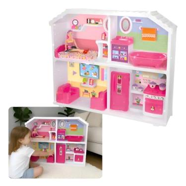 Imagem de GIGANTE Casa de Boneca Rosa Infantil Encantada com 4 Cômodos, Móveis e Acessórios, Brinquedo, Casinha Grande Menina, Desenhos