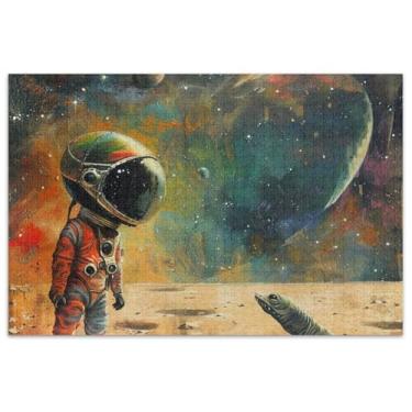Imagem de Quebra-cabeça de astronauta espacial adultos 1000 peças presentes quebra-cabeças legais para adultos paisagem floral