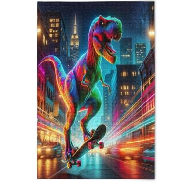 Imagem de Quebra-cabeça colorido de dinossauro, moderno, 1000 peças, presentes tecnológicos para adultos, para amantes, presentes masculinos, cenário criativo, obra de arte animal, 1000 peças, 75 x 50 cm