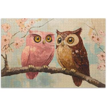 Imagem de Corujas Amor Pássaros Impressão Adulto Quebra-cabeças 500 Peças Arte Floral Pintura Familiar Puzzles Elefantes Brancos, Presentes 50 x 37 centímetros