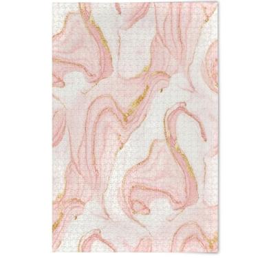 Imagem de Quebra-cabeças de mármore rosa branco dourado para adultos, 500 peças, presentes de elefante branco para família, quebra-cabeças legais para adultos, cenário animal, decoração de arte, 500 peças, 52 x