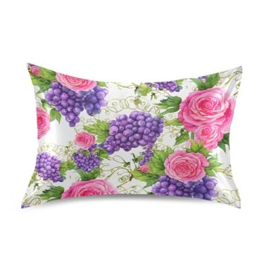 Imagem de Travesseiros padrão King Queen fronhas de cetim uvas roxas rosas rosas florais animais refrescantes para cama de casa sofá king size 101,6 cm x 50,8 cm