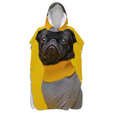Imagem de Roupão para troca de poncho de surfe de secagem rápida para adultos toalha de natação com capuz cachorro fofo preto amarelo masculino feminino poncho com capuz
