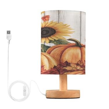 Imagem de Joisal Abóboras de girassol decoração luzes noturnas para adultos, abajur de mesa redonda com abajur de linho, decoração de mesa de cabeceira