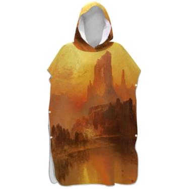 Imagem de Joisal Roupão para adultos, poncho de surfe, com capuz, toalha de natação, plus size, paisagem, montanha dourada, poncho masculino com capuz