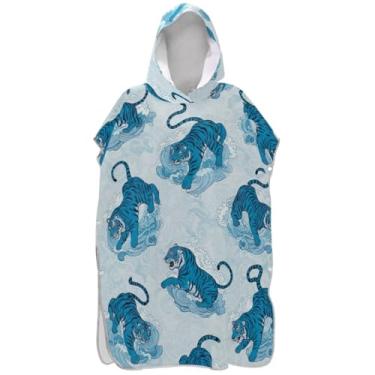 Imagem de Joisal Poncho de surfe para trocador de roupas de banho de praia com capuz absorventes homens mulheres poncho com capuz vintage tigre azul
