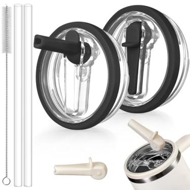 Imagem de ANTAND Pacote com 2 tampas de canudo de substituição para acessórios Stanley de 850 g, tampas removíveis à prova de vazamento para Stanley Quencher H2.0 e copo ProTour de 850 g (preto, preto)