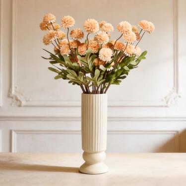 Imagem de EQUSPUR 10 peças de flores artificiais para mães, mini crisântemo falsas a granel com hastes, arranjos florais para buquê faça você mesmo, decoração de mesa de casamento em casa (laranja)
