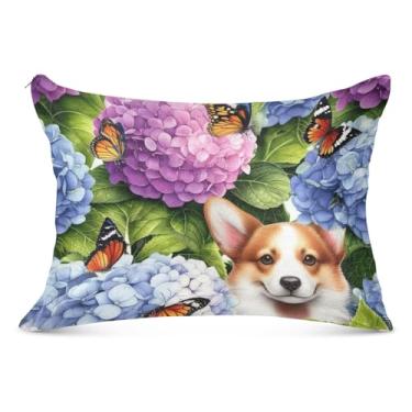 Imagem de Capa de travesseiro de flanela grande com borboleta de cachorro flor vintage decorativa longa para o corpo fronha padrão Queen King fronhas para travesseiro corporal, tamanho corporal, 53 cm x 137 cm