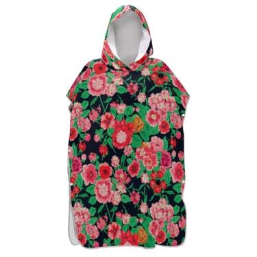 Imagem de TSENQUE Poncho de surfe plus size para adultos trocador de roupa de praia com capuz toalha de banho rosa estampa floral preto masculino feminino poncho com capuz