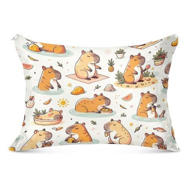 Imagem de Capas de almofada decorativas engraçadas capivaras de flanela King Queen padrão fronha de cama fofa, tamanho king, 50,8 cm x 101,6 cm