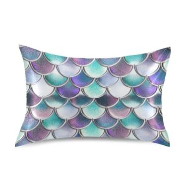 Imagem de Escalas coloridas turquesa cetim cool fronhas resfriamento padrão queen king size fronha macia personalizada para cama tamanho padrão 66.0 cm x 50.8 cm