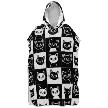 Imagem de Joisal Poncho de surf xadrez preto e branco para adultos roupão de praia com capuz toalha floral plus size masculino poncho com capuz