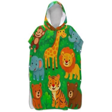 Imagem de Joisal Poncho de surfe verde de animais de desenho fofo para trocador adulto plus size ponchos femininos com capuz estampa de toalha de praia