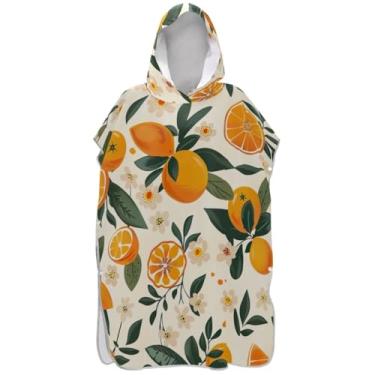 Imagem de Joisal Poncho de surfe laranja cítrico verde trocador roupão adultos praia banho com capuz toalhas leves para adultos ponchos para mulheres