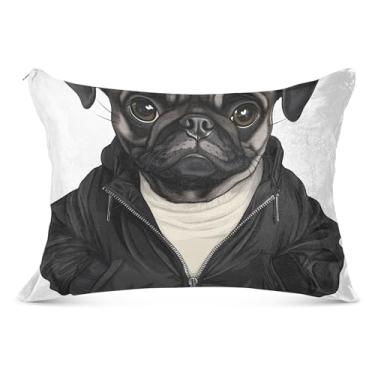 Imagem de Capa de almofada decorativa engraçada com estampa de cachorro Pug com zíper padrão Queen King Size capa de travesseiro macia macia, tamanho Queen, 50 cm x 76 cm