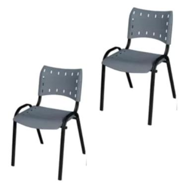 Imagem de Kit de 2 Cadeiras Fixas Empilháveis - Plásticas com Estrutura em Aço, para Escola, Igreja e Eventos (Cinza)