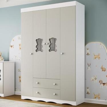 Imagem de Guarda-roupa Infantil 122cm com Vidro 4 Portas e 2 Gavetas Doçura Multimóveis Mp4493 Branco/off White