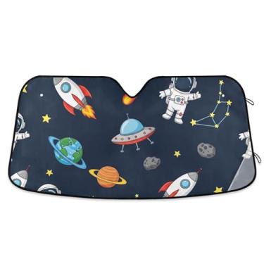 Imagem de Toldo de sol personalizado de astronautas fofos para para-brisa de carro bonito retrátil dobrável para-brisa frontal impressão animal automotivo L, 144,8 cm x 80 cm