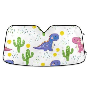 Imagem de Protetor solar personalizado fofo dinossauros cacto para para-brisa de carro engraçado universal dobrável automotivo protetor solar floral L, 144.8 cm x 80.0 cm