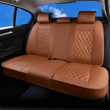 Imagem de Huidasource Capas de assento traseiro marrom, capas de assento traseiro de couro napa com velcro ajustável, compatível com apoios de braços, cintos de segurança, assentos de segurança infantil, ajuste