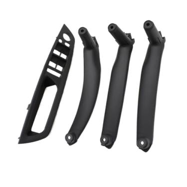 Imagem de 4 pçs conjunto carro frente motorista maçaneta da porta braço capa interior puxar painel guarnição compatível para bmw x5 x6 e70 e71 2007-2013(Black LHD 4PCS SET)