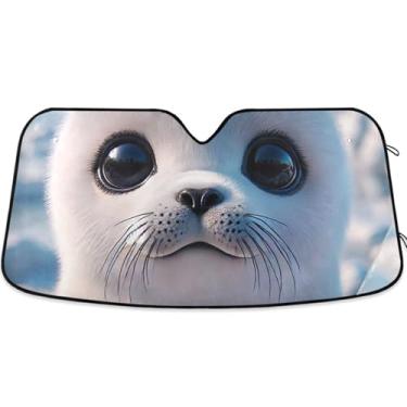 Imagem de Toldo de sol animal com selo fofo para para-brisa de carro universal retrátil para janela de carro para-brisa frontal floral animal M, 139,7 cm x 70,1 cm