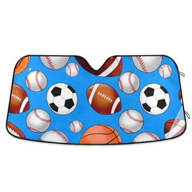 Imagem de Bolas esportivas personalizadas bolas de futebol sombra de sol para para-brisa de carro engraçado dobrável sombra de carro para para-brisa dianteiro impressão animal S, 134,6 cm x 59,7 cm