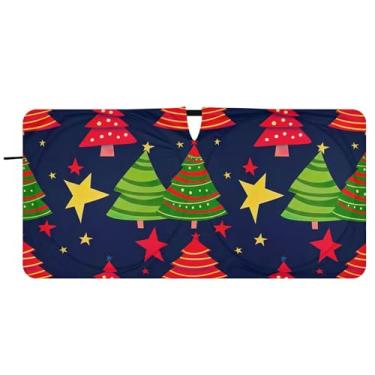 Imagem de Árvore de Natal personalizada estrela marinha carro para-brisa sombra de sol engraçado dobrável auto carro sombra para para-brisa dianteiro impressão animal, 81,3 cm x 157,5 cm