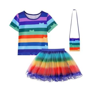 Imagem de Conjunto De Camiseta Listrada Preta E Branca Para Crianças Com Saia E 