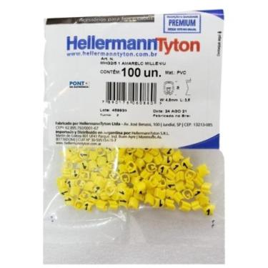 Imagem de Anilha Cabos 0,5-6mm Hellerman Amarela Número 1 - 100 Peças