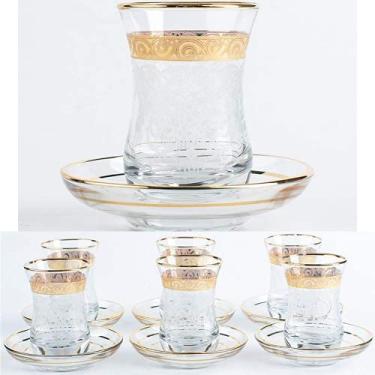 Imagem de Conjunto de 6 xícaras de chá turcas e pires com decorações árabes otomanas para servir e bebidas caseiras, presente vintage 3,45 O (conjunto de seis peças)