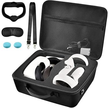 Imagem de Estojo rígido para Meta Quest 3/Quest 3S/ para Oculus Quest 2 All-in-One VR Gaming Headset e controles de toque, bolsa de armazenamento de viagem com capa facial de silicone e protetor de lente e