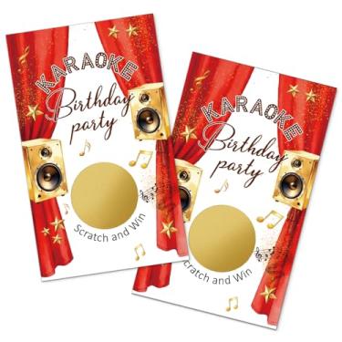 Imagem de TOUNER Reveal Karaoke Birthday Party Scratch Off Game, suprimentos de celebração com tema musical, jogos de loteria para cantores e amigos, raspadinha surpresa revelada, para encontros de aniversário