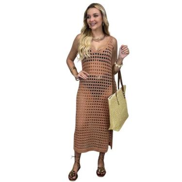 Imagem de Saída De Praia Feminina Vestido Crochê Longo Estilosa Moda Verão - Esp