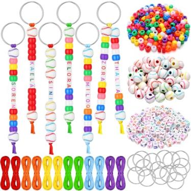 Imagem de Landical Kit de fabricação de chaveiros de beisebol, 564 peças, faça você mesmo, conjunto de chaveiros de contas de basquete artesanais ajustáveis com letras esportivas, tema esportivo, lembrancinha
