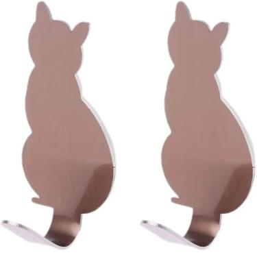 Imagem de A1DFDFGOQSFG Suporte de manto montado na parede, 2 peças, porta-chaves de aço inoxidável, toalheiro, ganchos adesivos, ganchos de parede decorativos de gato fofo para quarto, chapéu, banheiro, cozinha