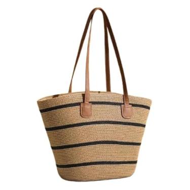 Imagem de Bolsa Feminina De Palha Grande Moda Praia Verão Passeio Com Alça De Ombro Reforçada Estilosa Elegante Tedencia Verão Mar Piscina Piquinique Férias Bolsa De Palha Sintetica Luxuosa (Bege/Liso)