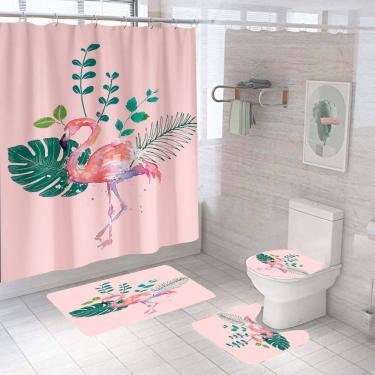Imagem de Conjunto de cortinas de chuveiro Flamingo Tropical Leaves de 4 peças