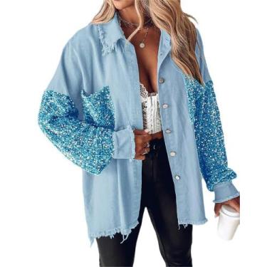 Imagem de Jaqueta feminina Chic Me de tamanho grande com lantejoulas azul M - CH