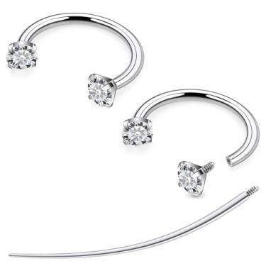 Imagem de Tvalccoy F136 titânio 20/18/16/14 g Ferradura nariz septo lábio orelha piercings 8/10/12 mm cartilagem hélice daith brincos joias para mulheres homens, 14g*1/2in(12mm), Metal, Zircônia cúbica